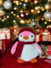 Mellito Toyzz Pingu Kırmızı Şapkalı Penguen Gri Peluş Oyuncak Uyku ve Oyun Arkadaşı