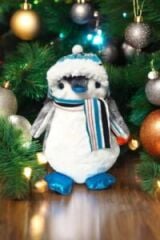 Pingu Penguen Şapkalı Gri Peluş Oyuncak Uyku ve Oyun Arkadaşı