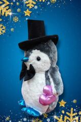 Pingu Şapkalı Penguen Gri Peluş Oyuncak Sevgililer Günü Hediyesi
