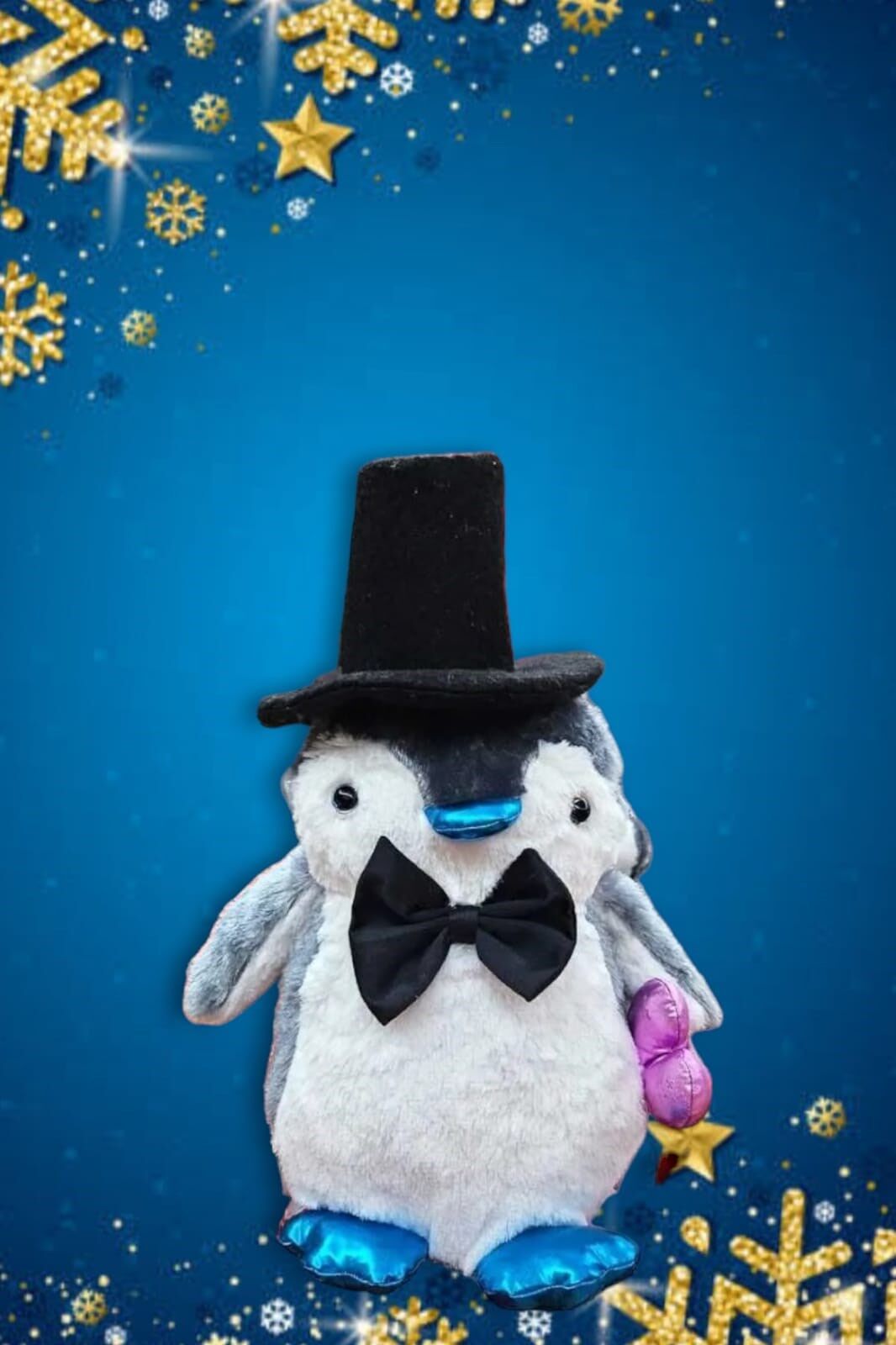 Pingu Şapkalı Penguen Gri Peluş Oyuncak Sevgililer Günü Hediyesi