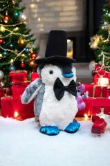 Pingu Şapkalı Penguen Gri Peluş Oyuncak Sevgililer Günü Hediyesi
