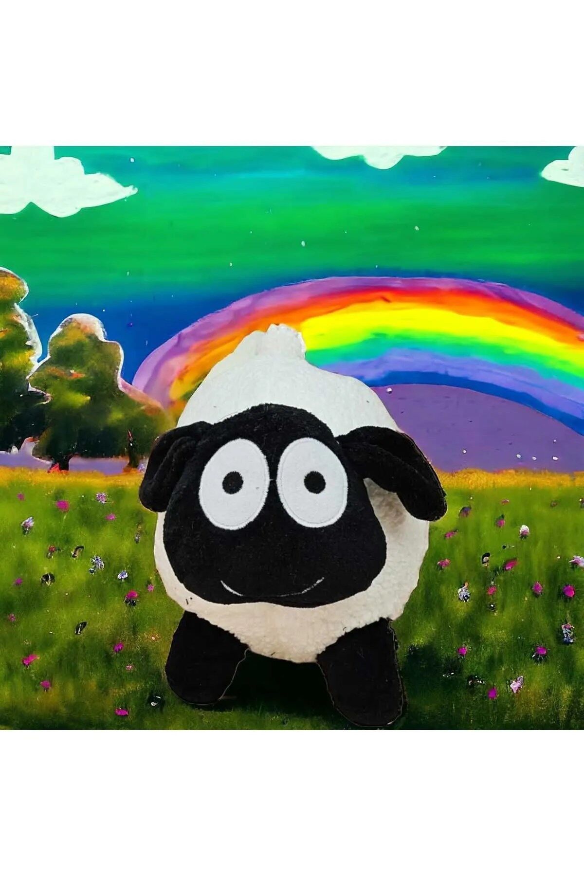 Şapşik Kara Koyun Kuzucuk Peluş Oyuncak ve Uyku Arkadaşı