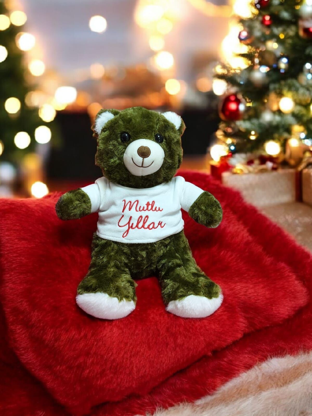 MELLİTO TOYZZ 45 CmMutlu Yıllar  Sevimli Desenli Ayı Peluş Uyku Arkadaşı ve Oyuncak Haki