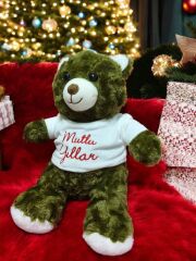 MELLİTO TOYZZ 45 CmMutlu Yıllar  Sevimli Desenli Ayı Peluş Uyku Arkadaşı ve Oyuncak Haki