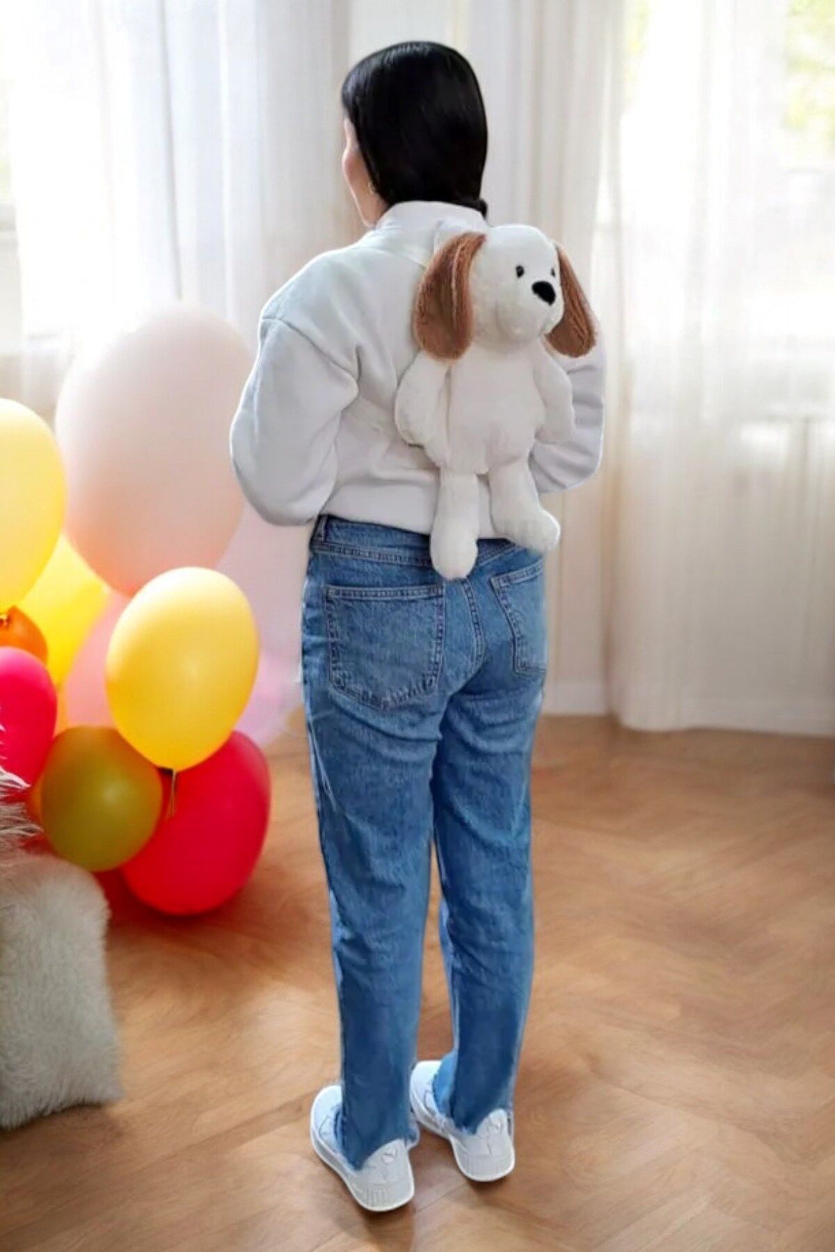 Beyaz Köpek Oyuncak Peluş Çanta Sırt Çantası