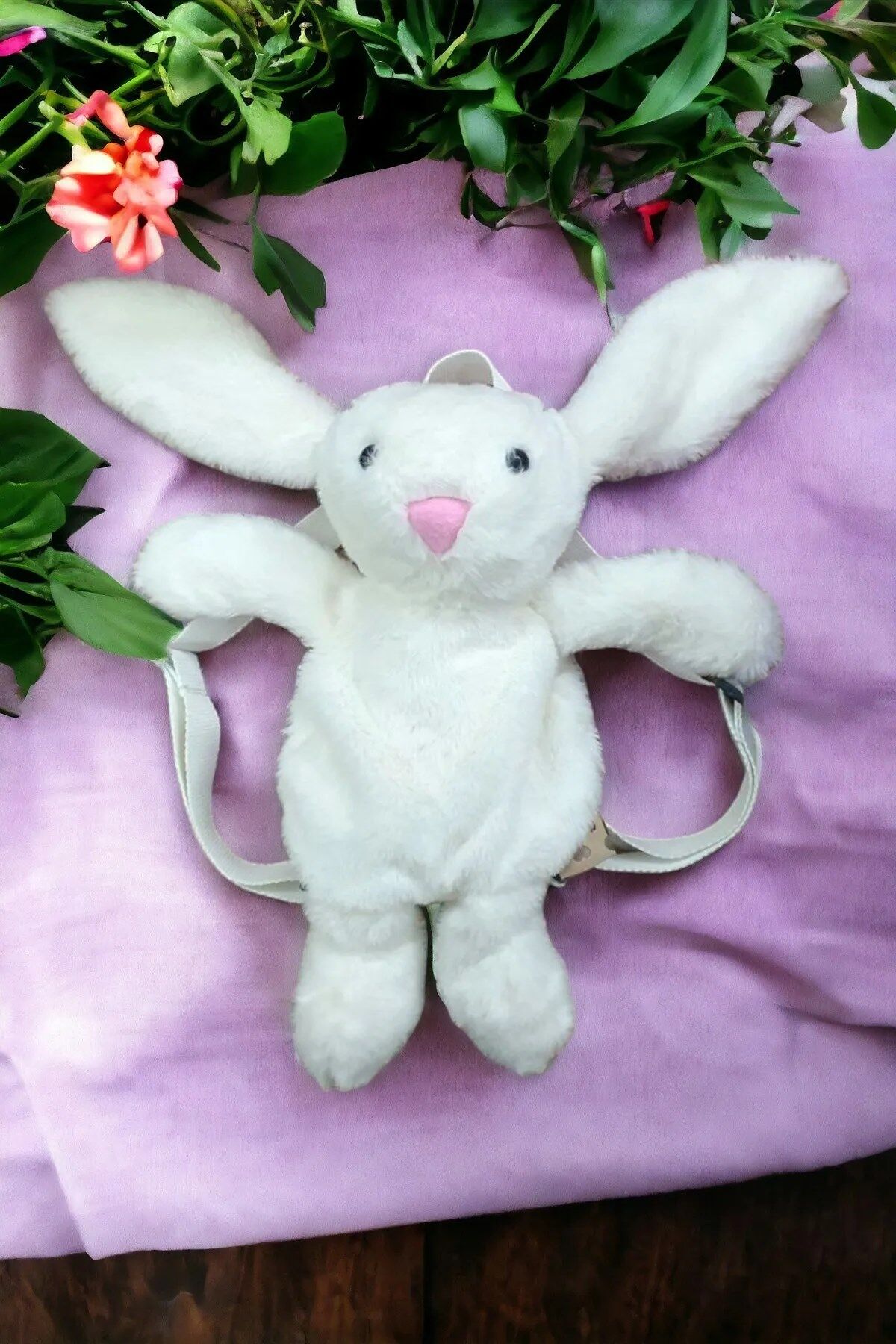 Bonbon Tavşan Beyaz Oyuncak Peluş Çanta Sırt Çantası