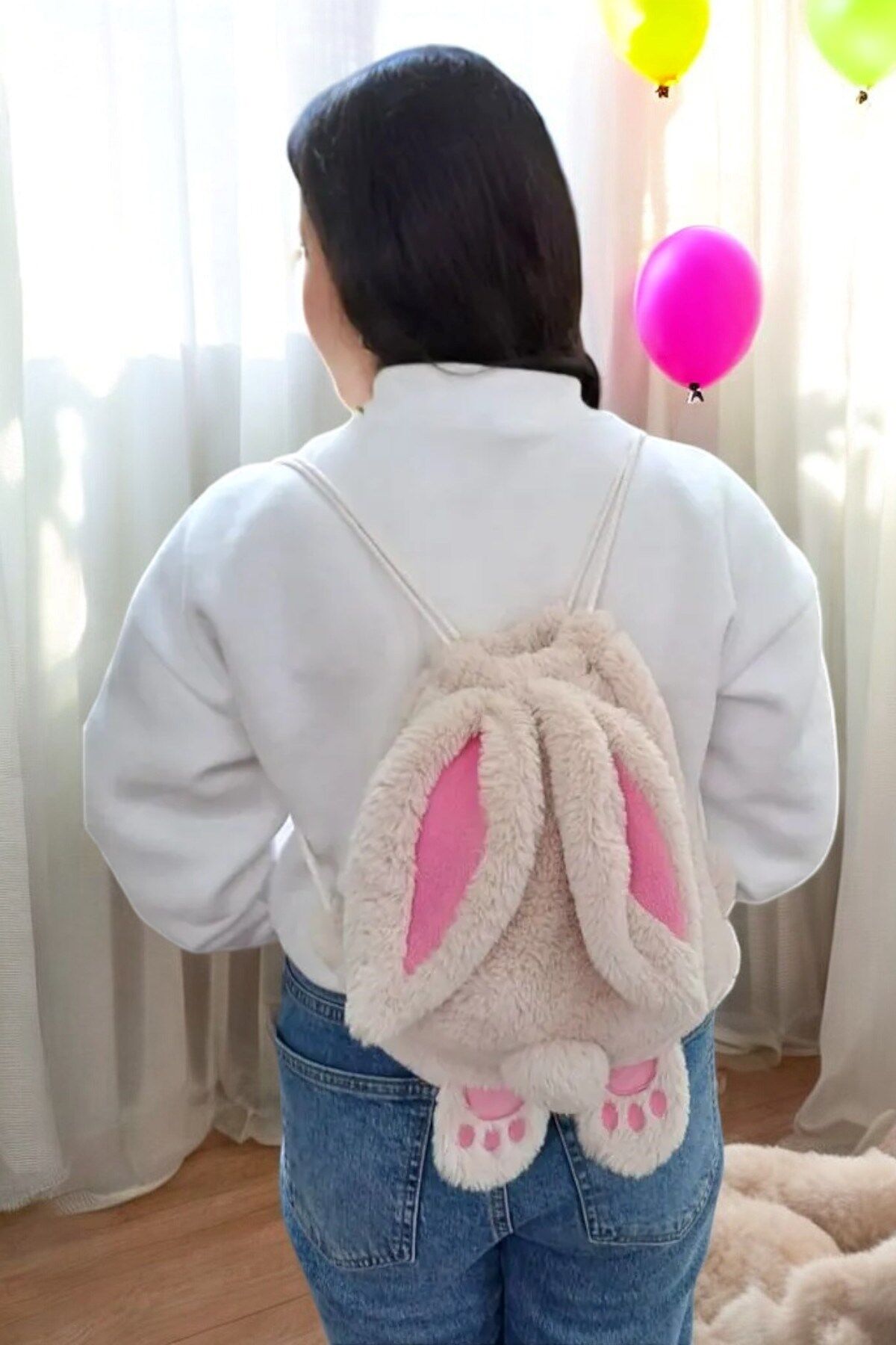 Mellito Toyzz Tavşan Kulak Beyaz Oyuncak Peluş Çanta Sırt Çantası