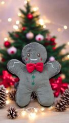 Gri Sevimli Kurabiye Adam Yılbaşı Noel Peluş Yastık