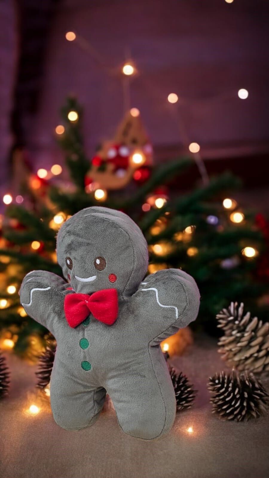 Gri Sevimli Kurabiye Adam Yılbaşı Noel Peluş Yastık