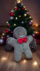 Gri Sevimli Kurabiye Adam Yılbaşı Noel Peluş Yastık