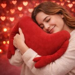 Kırmızı Kalpli Romantik Peluş Yastık