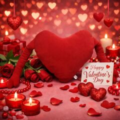 Kırmızı Kalpli Romantik Peluş Yastık