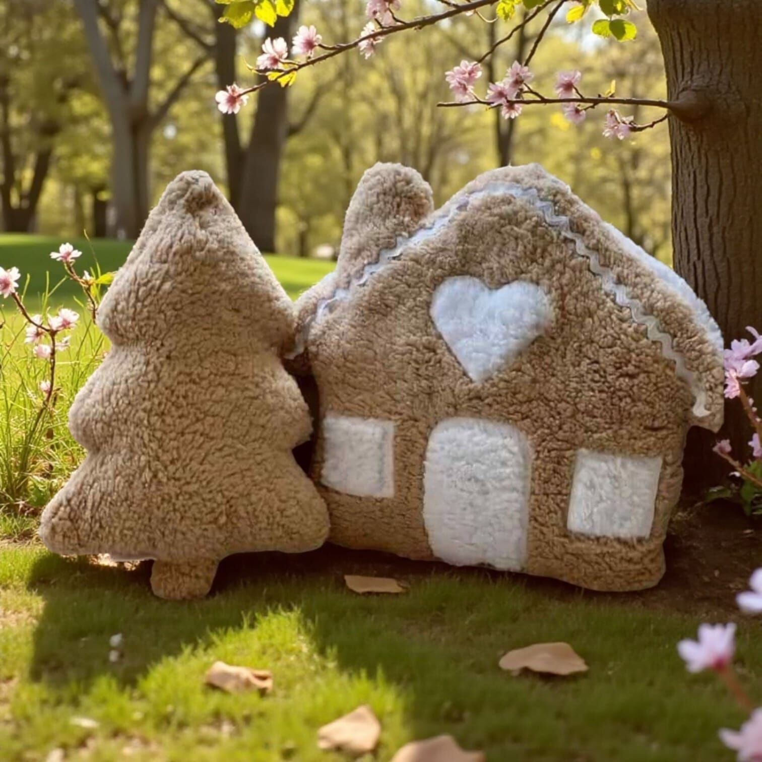 Yılbaşı Dekoru ve Oyuncak Ev Çam Ağacı İkili Yastık Seti Oyuncak ev Ve Ağaç Kırlent 35 cm