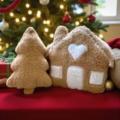 Yılbaşı Dekoru ve Oyuncak Ev Çam Ağacı İkili Yastık Seti Oyuncak ev Ve Ağaç Kırlent 35 cm