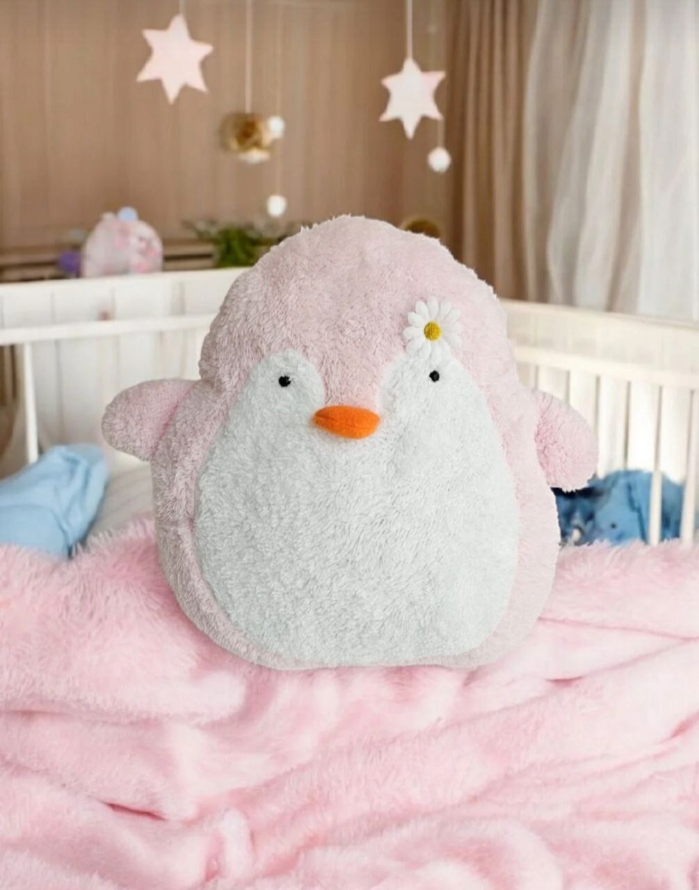 Mellito Toyzz Sevimli Peluş Pembe Penguen Yastık Uyku Arkadaşı Oyuncak ve Çocuk Odası Yastığı