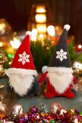 2’li Cüce Elf Gnome Kırmızı Yılbaşı Dekoru ve Peluş Oyuncağı 50 Cm