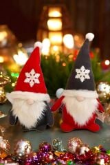 2’li Cüce Elf Gnome Kırmızı Yılbaşı Dekoru ve Peluş Oyuncağı 50 Cm