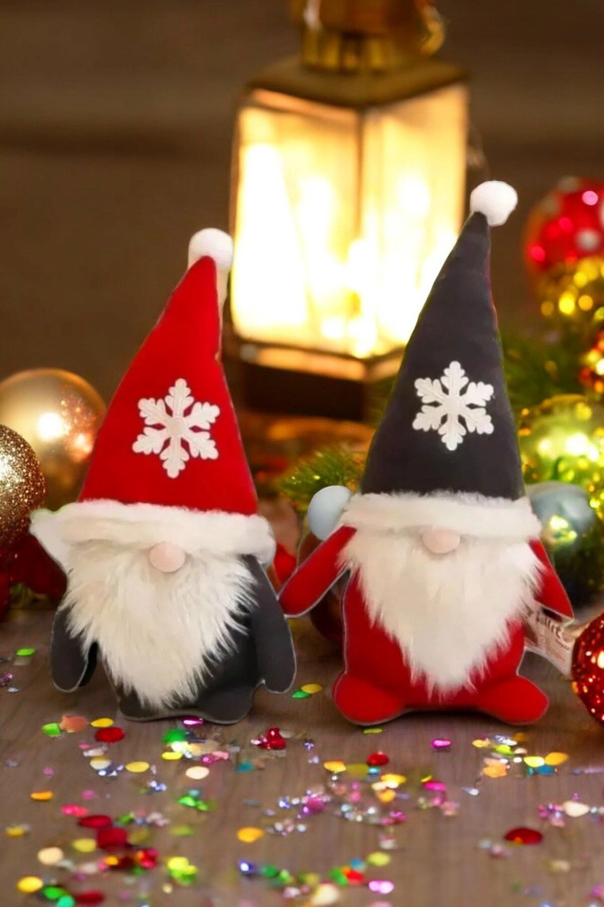 2’li Cüce Elf Gnome Kırmızı Yılbaşı Dekoru ve Peluş Oyuncağı