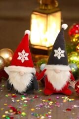 2’li Cüce Elf Gnome Kırmızı Yılbaşı Dekoru ve Peluş Oyuncağı