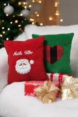 2’li Set Kırmızı-Yeşil Dekoratif Çocuk Odası Peluş Noel Baba Yılbaşı Yastık Kırlent
