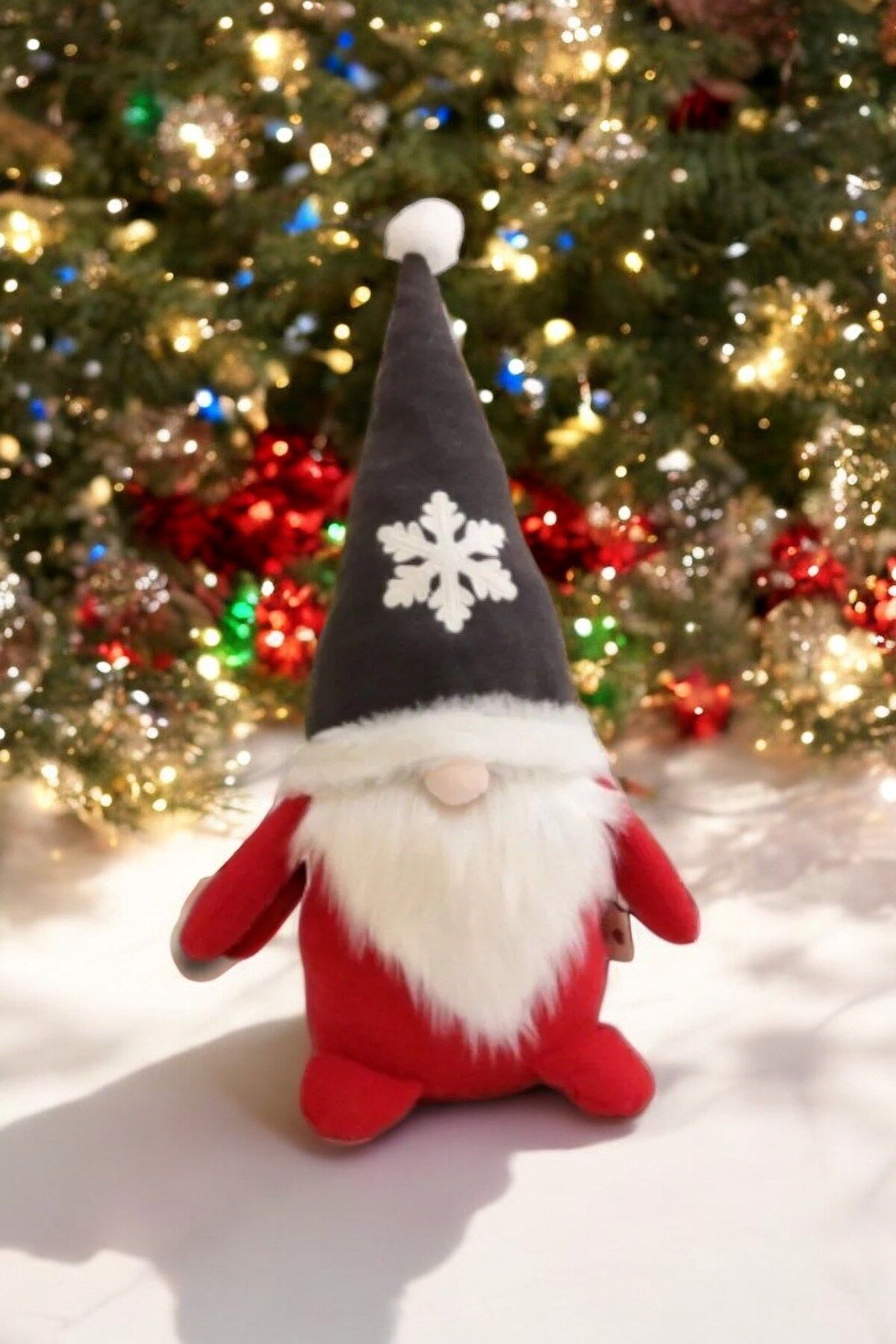 Cüce Elf Gnome Gri Şapka Yılbaşı Dekoru ve Peluş Oyuncağı 50 Cm