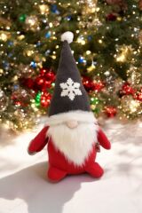 Cüce Elf Gnome Gri Şapka Yılbaşı Dekoru ve Peluş Oyuncağı Cm