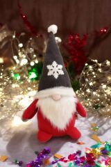 Cüce Elf Gnome Gri Şapka Yılbaşı Dekoru ve Peluş Oyuncağı Cm