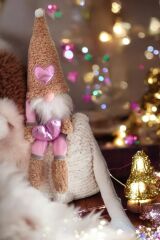 Cüce Elf Kalpli Gnome Aşk Cücesi Kahverengi Yılbaşı Dekoru ve Peluş Oyuncağı 40 Cm