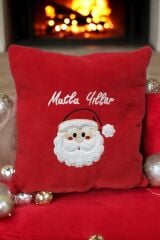 Kırmızı Dekoratif Çocuk Odası Peluş Noel Baba Yılbaşı Yastık Kırlent 30x30