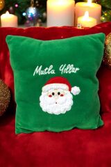 Yeşil Dekoratif Çocuk Odası Peluş Noel Baba Yılbaşı Yastık Kırlent 30x30