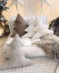 Beyaz Dekoratif Çam Ağacı Yılbaşı Yastık Kırlent 55x45