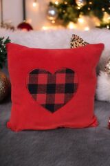 Kırmızı Dekoratif Çocuk Odası Peluş Yeşil Kalp Yılbaşı Yastık Kırlent 30x30