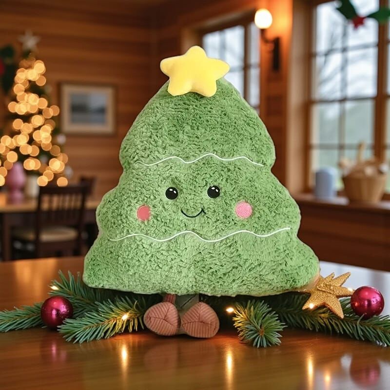 40 Cm Peluş Çam Ağacı YıldızlıYılbaşı Dekor Yastık Kırlent