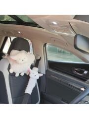 Mellito Toyzz Beyaz Kuzu Araba Boyun Yastığı Ve Emniyet Kemeri Aksesuarı Peluş Kılıf Seti (1 YASTIK VE 1 KILIF)