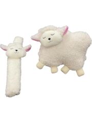 Beyaz Kuzu Araba Boyun Yastığı Ve Emniyet Kemeri Aksesuarı Peluş Kılıf Seti (1 YASTIK VE 1 KILIF)