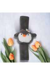 Gri Penguen Araba Boyun Yastığı Ve Emniyet Kemeri Aksesuarı Peluş Kılıf Seti (1 YASTIK VE 1 KILIF)