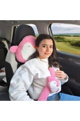 Mellito Toyzz Pembe Penguen Araba Boyun Yastığı Ve Emniyet Kemeri Aksesuarı Peluş Kılıf Seti (1 YASTIK VE 1 KILIF)