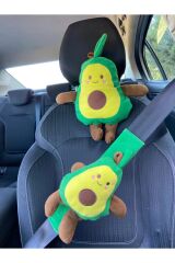 Sevimli Avokado Araba Boyun Yastığı Ve Emniyet Kemeri Peluş Kılıf Seti (1 YASTIK VE 1 KILIF)