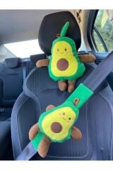 Sevimli Avokado Araba Boyun Yastığı Ve Emniyet Kemeri Peluş Kılıf Seti (1 YASTIK VE 1 KILIF)
