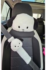 Mellito Toyzz Sevimli Köpek Araba Boyun Yastığı Ve Emniyet Kemeri Aksesuarı Peluş Kılıf Seti (1 YASTIK VE 1 KILIF)