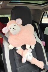 Mellito Toyzz 35 Cm Somon Kuzu Araba Boyun Yastığı Ve Emniyet Kemeri Aksesuarı Peluş Kılıf Seti (1 YASTIK VE 1 KILIF)