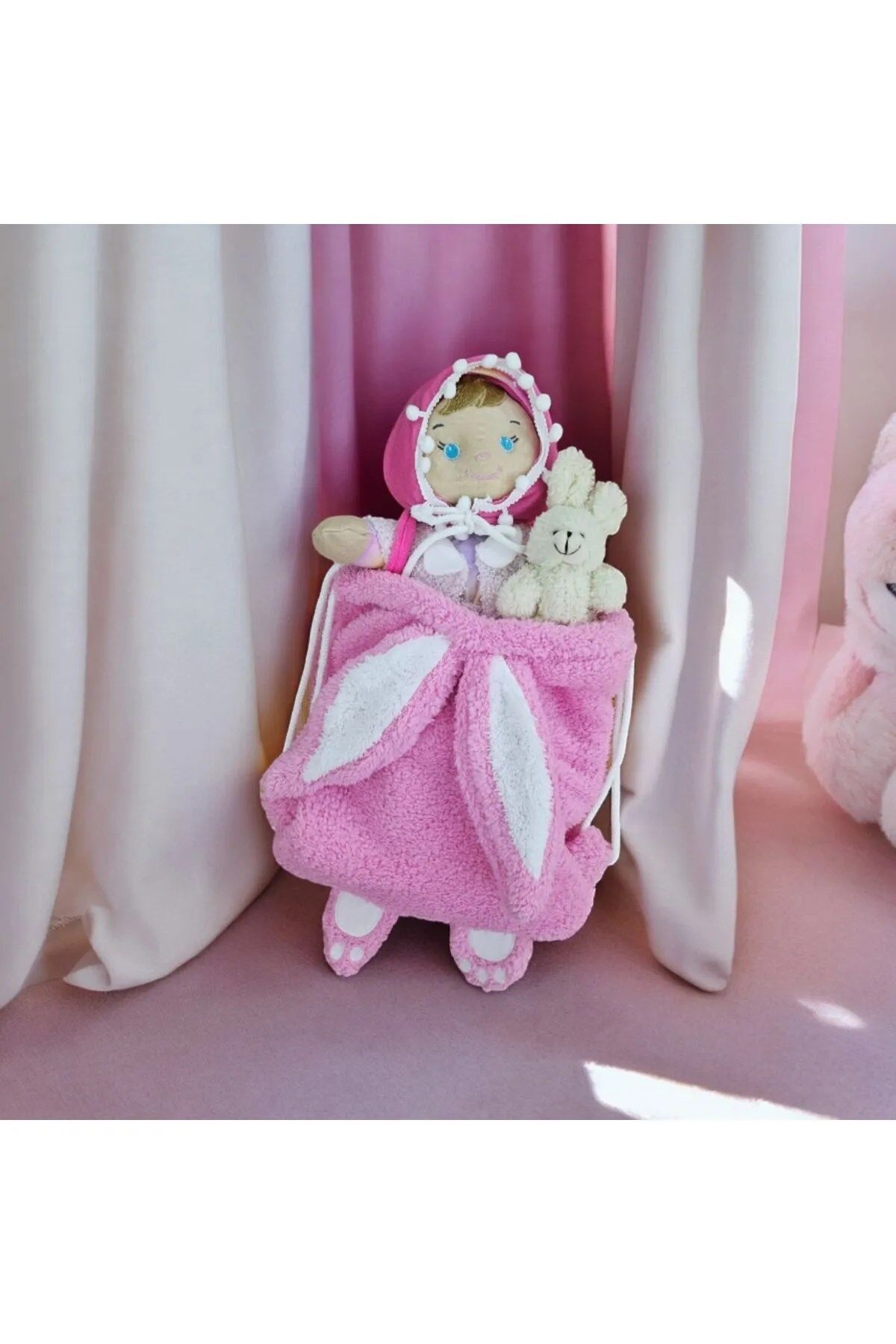 Çantalı Aksesuarlı Peluş Oyuncak Tavşanlı Cicimel Bez Bebek