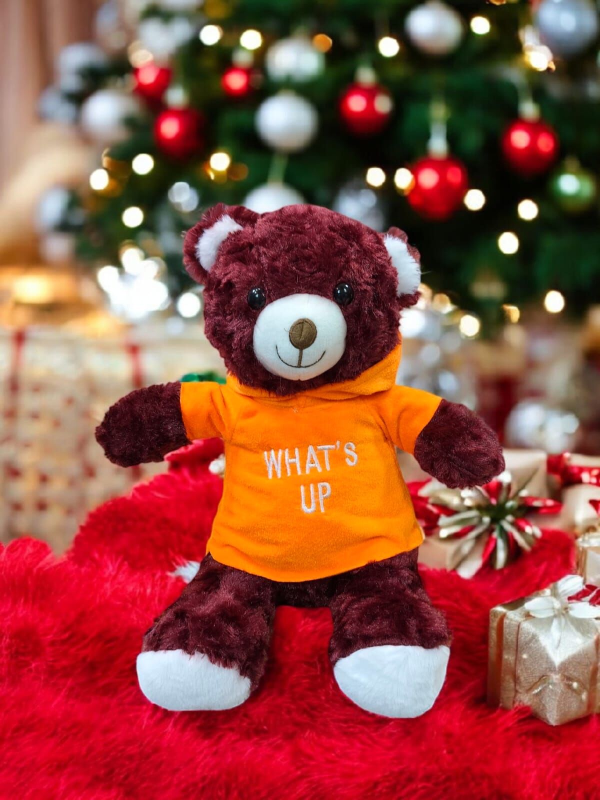 Bordo T-Shortlu Bordo Ayı,Aksesuarlı Peluş Ayıcık 35 CM